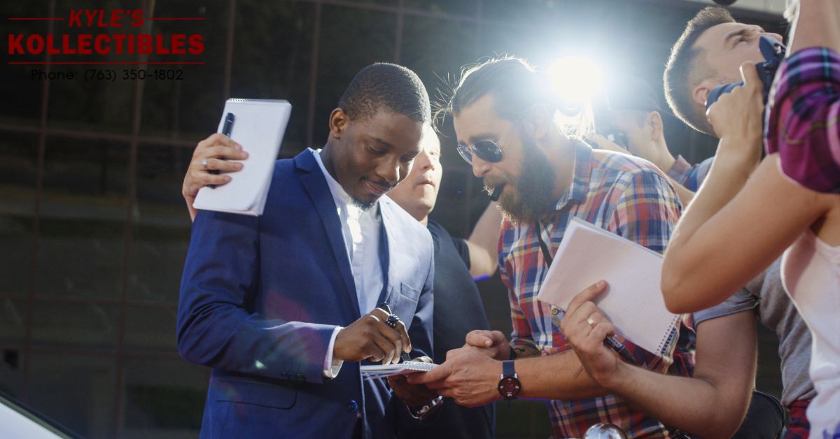 famous man signing a piece of paper - Kyle's Kollectibles fake autograph memorabilia