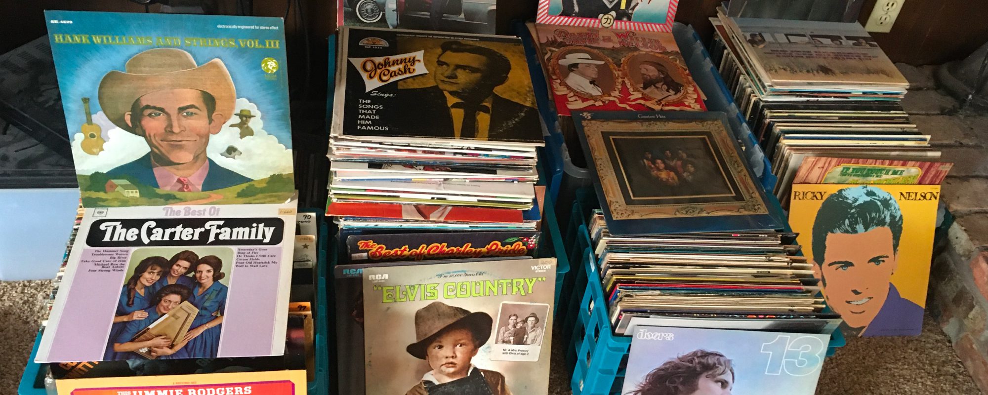 vintage music albums in blue milk crates- Kyle's Kollectibles