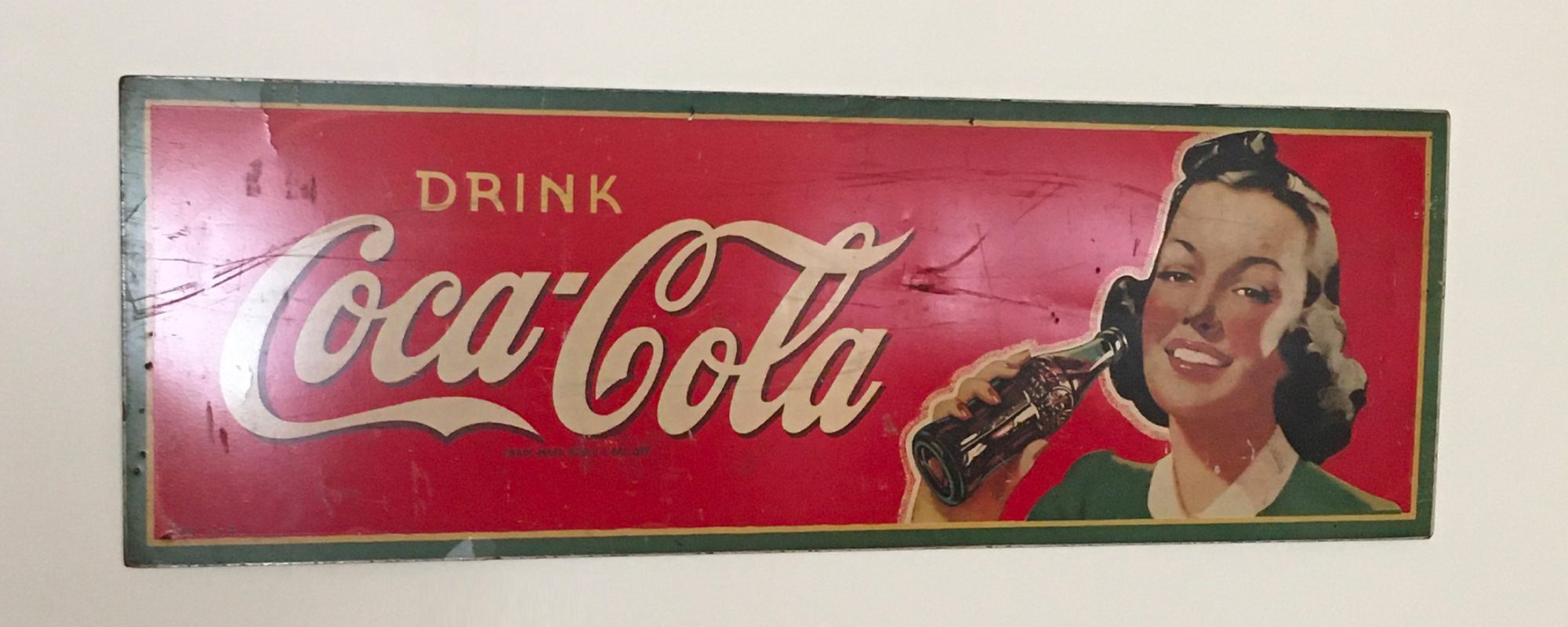 vintage Coca Cola sign with a woman and a glass bottle - Kyle's Kollectibles